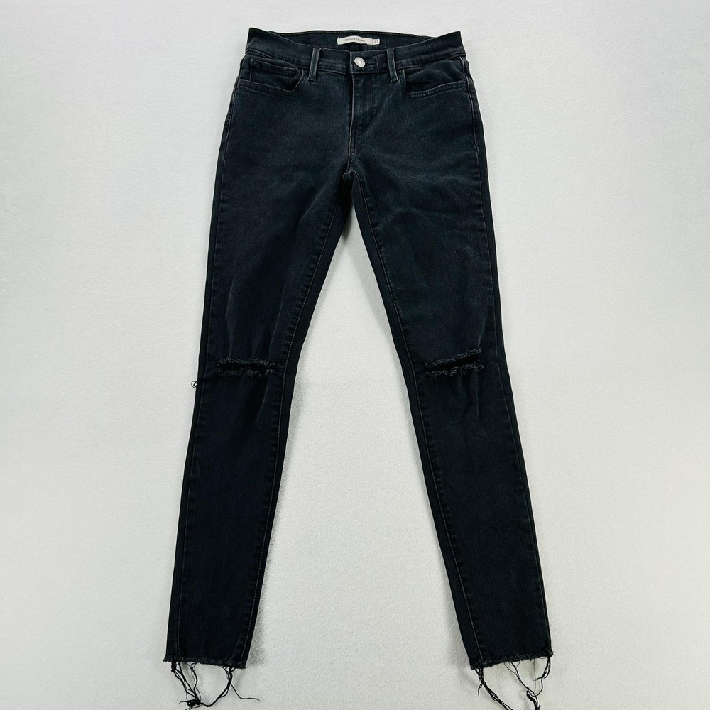 Levi's 710 Super Skinny Jeans Womens 27 Gray Charcoal Distressed Raw Hem Stretch